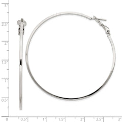 Sterling Silver RH-plated 1.5x60mm Omega Back Round Hoop Earrings
