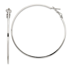 Sterling Silver RH-plated 1.5x60mm Omega Back Round Hoop Earrings
