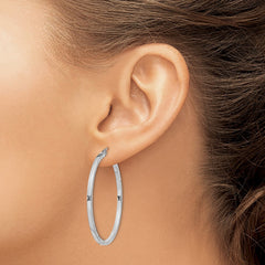 Sterling Silver Rhodium-plated Diamond-cut 2x40mm Square Tube Hoop Earrings