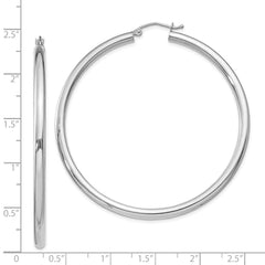 Sterling Silver Rhodium-plated 3mm Round Hoop Earrings - 2