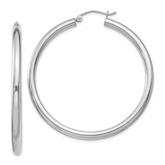 Sterling Silver Rhodium-plated 3mm Round Hoop Earrings - 4