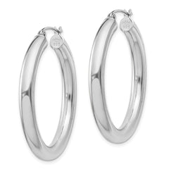 Sterling Silver Rhodium-plated 4mm Round Hoop Earrings - 5