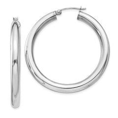 Sterling Silver Rhodium-plated 4mm Round Hoop Earrings - 2