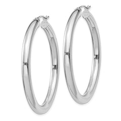 Sterling Silver Rhodium-plated 4mm Round Hoop Earrings - 3