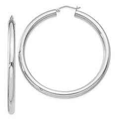 Sterling Silver Rhodium-plated 4mm Round Hoop Earrings - 6