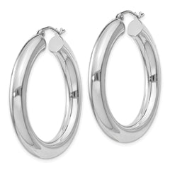 Sterling Silver Rhodium-plated 5mm Round Hoop Earrings - 2