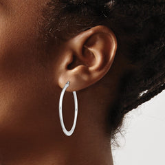 Sterling Silver Rhodium-plated Polished Tapered Round Hoop Earrings - 2