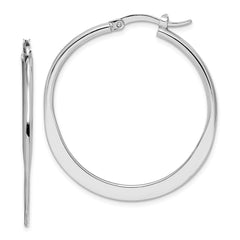 Sterling Silver Rhodium-plated Polished Tapered Round Hoop Earrings - 2