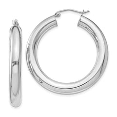 Sterling Silver Rhodium-plated 5mm Round Hoop Earrings - 2