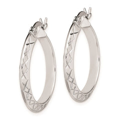 Sterling Silver RH-plated D/C Knife Edge 3mm Round Hoop Earrings