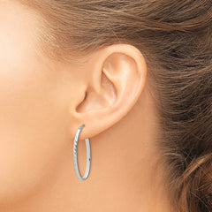 Sterling Silver Rhod-plated Textured 3mm Hollow Oval Hoop Earrings - 3
