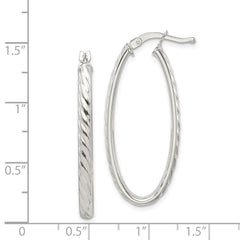 Sterling Silver Rhod-plated Textured 3mm Hollow Oval Hoop Earrings - 3