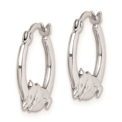 Sterling Silver Rhodium-plated Polished Dolphin Round Hoop Earrings - 3