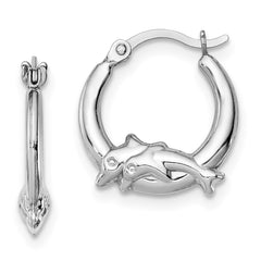 Sterling Silver Rhodium-plated Polished Dolphin Round Hoop Earrings - 3
