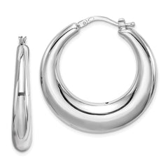 Sterling Silver RH-plated Polished Tapered Hollow Round Hoop Earrings - 5