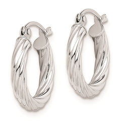 Sterling Silver Rhodium-plated 2.7x15mm Twisted Hoop Earrings
