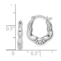 Sterling Silver Rhodium Plated Hollow Scalloped Hoop Earrings