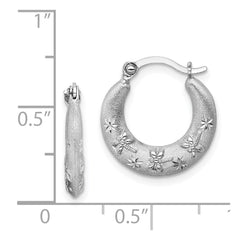 Sterling Silver Rhodium Plated Diamond Cut Hoop Earrings - 2