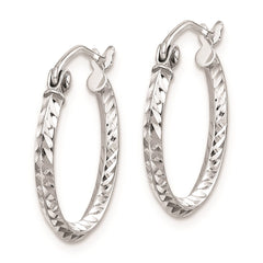 Sterling Silver Rhodium Plated Diamond Cut Hoop Earrings - 3
