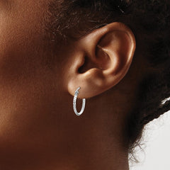 Sterling Silver Rhodium Plated Diamond Cut Hoop Earrings - 3