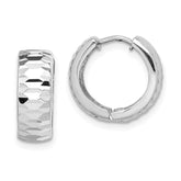 Sterling Silver Rhodium Polished Textured Hinged Hoop Earrings