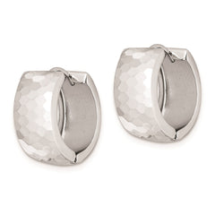 Sterling Silver Rhodium Polished Patterned Hinged Hoop Earrings - 2