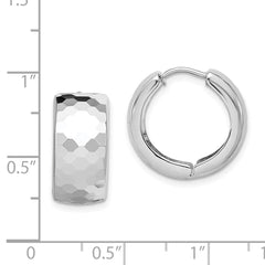 Sterling Silver Rhodium Polished Patterned Hinged Hoop Earrings - 2