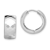 Sterling Silver Rhodium Polished Patterned Hinged Hoop Earrings - 2