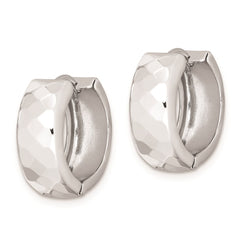 Sterling Silver Rhodium Polished Patterned Hinged Hoop Earrings - 3