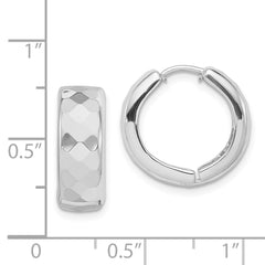 Sterling Silver Rhodium Polished Patterned Hinged Hoop Earrings - 3