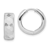 Sterling Silver Rhodium Polished Patterned Hinged Hoop Earrings - 3