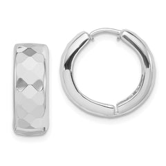 Sterling Silver Rhodium Polished Patterned Hinged Hoop Earrings - 3