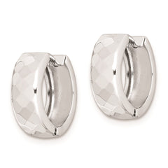 Sterling Silver Rhodium Polished Patterned Hinged Hoop Earrings
