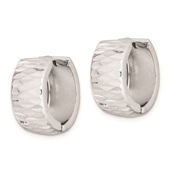 Sterling Silver Rhodium Polished Diamond Cut Hinged Hoop Earrings - 4