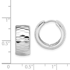 Sterling Silver Rhodium Polished Diamond Cut Hinged Hoop Earrings - 4