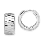 Sterling Silver Rhodium Polished Diamond Cut Hinged Hoop Earrings - 4