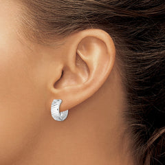 Sterling Silver Rhodium Diamond Cut Polished Hinged Hoop Earrings