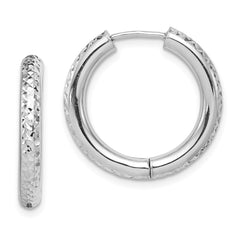 Sterling Silver Rhodium Polished Diamond Cut Hinged Hoop Earrings - 2