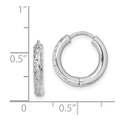 Sterling Silver Rhodium Polished Diamond Cut Hinged Hoop Earrings - 3
