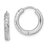 Sterling Silver Rhodium Polished Diamond Cut Hinged Hoop Earrings - 3
