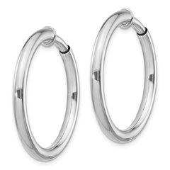 Sterling Silver RH-plated 3x31mm Non-Pierced Round Hoop Earrings