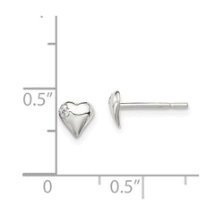 Sterling Silver Polished Heart with CZ Post Earrings