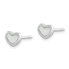 Sterling Silver Rhodium-plated Mother of Pearl Heart Post Earrings - 3