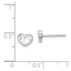 Sterling Silver Rhodium-plated Mother of Pearl Heart Post Earrings - 3