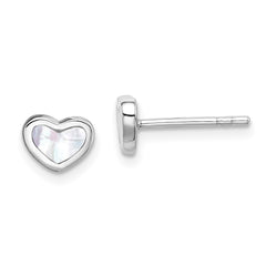 Sterling Silver Rhodium-plated Mother of Pearl Heart Post Earrings - 3