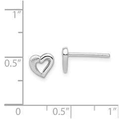 Sterling Silver RH-plated Polished & Brushed Open Heart Children's Post Earrings
