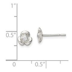 Sterling Silver Polished Flower with CZ Children's Post Earrings