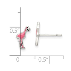 Sterling Silver Polished Pink & Black Enameled Flamingo Post Earrings