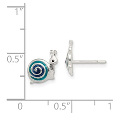 Sterling Silver Polished Blue & Black Enameled Snail Post Earrings