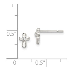 Sterling Silver Polished Cross with CZ Post Earrings